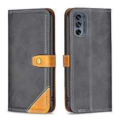 Leather Case Stands Flip Cover Holder B02F for Motorola Moto G62 5G Black