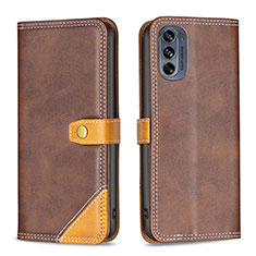 Leather Case Stands Flip Cover Holder B02F for Motorola Moto G62 5G Brown