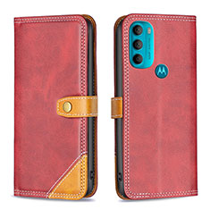 Leather Case Stands Flip Cover Holder B02F for Motorola Moto G71 5G Red