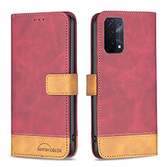 Leather Case Stands Flip Cover Holder B02F for OnePlus Nord N200 5G Red