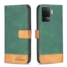 Leather Case Stands Flip Cover Holder B02F for Oppo A94 4G Green
