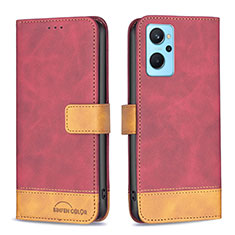 Leather Case Stands Flip Cover Holder B02F for Oppo A96 4G Red