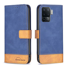 Leather Case Stands Flip Cover Holder B02F for Oppo Reno5 F Blue