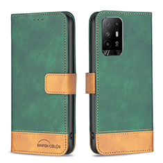 Leather Case Stands Flip Cover Holder B02F for Oppo Reno5 Z 5G Green