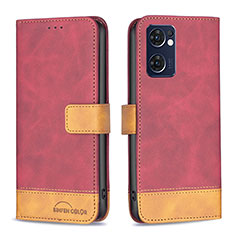 Leather Case Stands Flip Cover Holder B02F for Oppo Reno7 5G Red