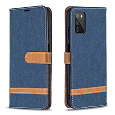 Leather Case Stands Flip Cover Holder B02F for Samsung Galaxy A02s Navy Blue