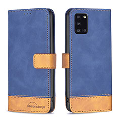 Leather Case Stands Flip Cover Holder B02F for Samsung Galaxy A31 Blue
