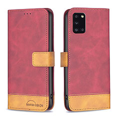 Leather Case Stands Flip Cover Holder B02F for Samsung Galaxy A31 Red