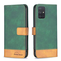 Leather Case Stands Flip Cover Holder B02F for Samsung Galaxy A71 4G A715 Green