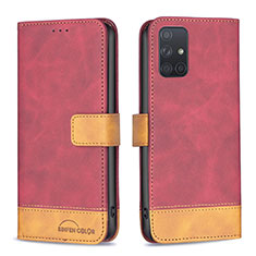 Leather Case Stands Flip Cover Holder B02F for Samsung Galaxy A71 5G Red