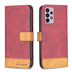 Leather Case Stands Flip Cover Holder B02F for Samsung Galaxy A72 5G Red