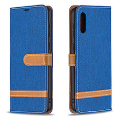 Leather Case Stands Flip Cover Holder B02F for Samsung Galaxy M02 Blue