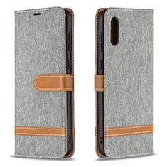 Leather Case Stands Flip Cover Holder B02F for Samsung Galaxy M02 Gray