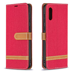 Leather Case Stands Flip Cover Holder B02F for Samsung Galaxy M02 Red