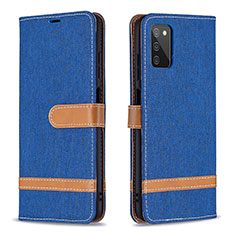 Leather Case Stands Flip Cover Holder B02F for Samsung Galaxy M02s Blue