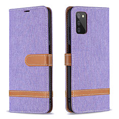 Leather Case Stands Flip Cover Holder B02F for Samsung Galaxy M02s Clove Purple