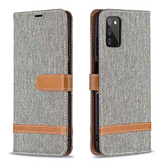 Leather Case Stands Flip Cover Holder B02F for Samsung Galaxy M02s Gray