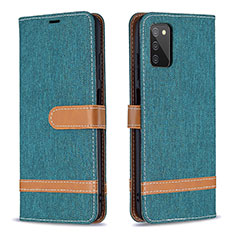 Leather Case Stands Flip Cover Holder B02F for Samsung Galaxy M02s Green