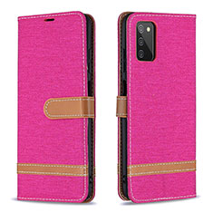 Leather Case Stands Flip Cover Holder B02F for Samsung Galaxy M02s Hot Pink