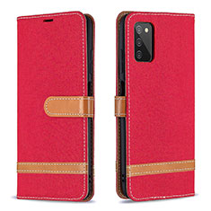 Leather Case Stands Flip Cover Holder B02F for Samsung Galaxy M02s Red
