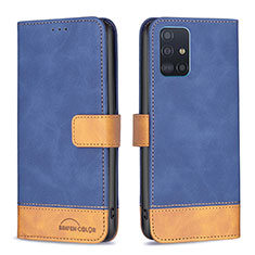 Leather Case Stands Flip Cover Holder B02F for Samsung Galaxy M40S Blue