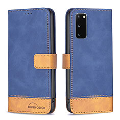 Leather Case Stands Flip Cover Holder B02F for Samsung Galaxy S20 Blue