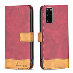 Leather Case Stands Flip Cover Holder B02F for Samsung Galaxy S20 Red