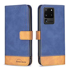 Leather Case Stands Flip Cover Holder B02F for Samsung Galaxy S20 Ultra 5G Blue