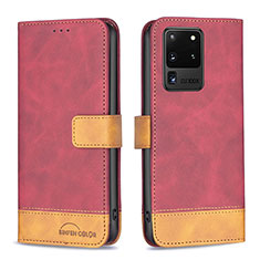 Leather Case Stands Flip Cover Holder B02F for Samsung Galaxy S20 Ultra 5G Red