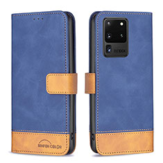 Leather Case Stands Flip Cover Holder B02F for Samsung Galaxy S20 Ultra Blue