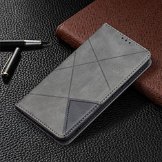 Leather Case Stands Flip Cover Holder B02F for Samsung Galaxy S21 5G Gray