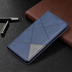 Leather Case Stands Flip Cover Holder B02F for Samsung Galaxy S21 FE 5G Blue