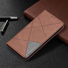Leather Case Stands Flip Cover Holder B02F for Samsung Galaxy S21 FE 5G Brown