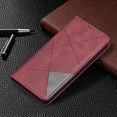 Leather Case Stands Flip Cover Holder B02F for Samsung Galaxy S21 FE 5G Red