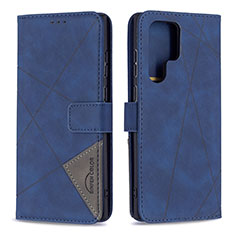 Leather Case Stands Flip Cover Holder B02F for Samsung Galaxy S21 Ultra 5G Blue