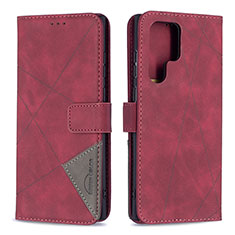 Leather Case Stands Flip Cover Holder B02F for Samsung Galaxy S21 Ultra 5G Red