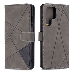 Leather Case Stands Flip Cover Holder B02F for Samsung Galaxy S23 Ultra 5G Gray