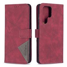 Leather Case Stands Flip Cover Holder B02F for Samsung Galaxy S23 Ultra 5G Red