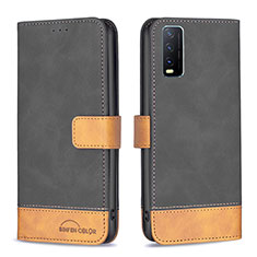 Leather Case Stands Flip Cover Holder B02F for Vivo Y11s Black
