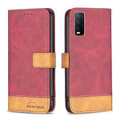 Leather Case Stands Flip Cover Holder B02F for Vivo Y11s Red