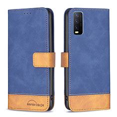 Leather Case Stands Flip Cover Holder B02F for Vivo Y12A Blue
