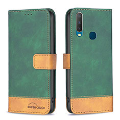 Leather Case Stands Flip Cover Holder B02F for Vivo Y15 Green