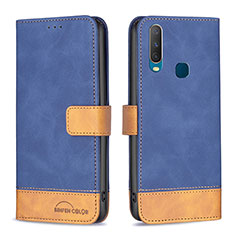 Leather Case Stands Flip Cover Holder B02F for Vivo Y17 Blue