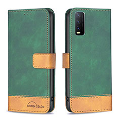 Leather Case Stands Flip Cover Holder B02F for Vivo Y20 Green