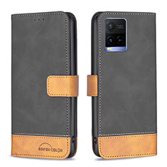Leather Case Stands Flip Cover Holder B02F for Vivo Y21 Black