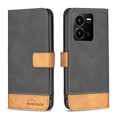 Leather Case Stands Flip Cover Holder B02F for Vivo Y35 4G Black