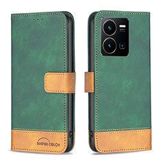Leather Case Stands Flip Cover Holder B02F for Vivo Y35 4G Green
