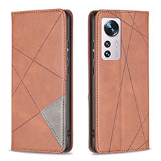 Leather Case Stands Flip Cover Holder B02F for Xiaomi Mi 12 5G Brown