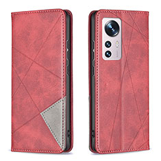 Leather Case Stands Flip Cover Holder B02F for Xiaomi Mi 12 5G Red