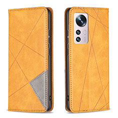 Leather Case Stands Flip Cover Holder B02F for Xiaomi Mi 12 5G Yellow